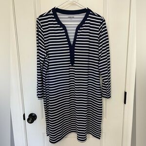 Lands’ End Swim Cover-Up Navy Blue White Stripe Size XL 18 Tunic Dress